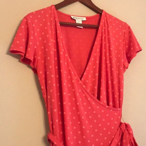 Jones & Co Faux Wrap Polka Dot Dress - Size Medium - Picture 2 of 13